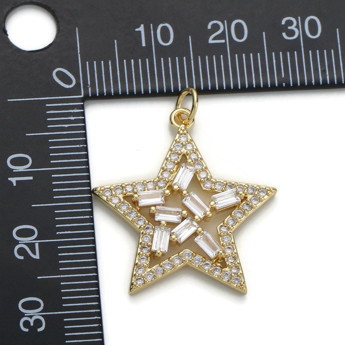 24k Gold Filled Micro Pave Star Charm, Cubic Zirconia Star Pendant Charm, Gold Filled Charm, For DIY Jewelry D-041