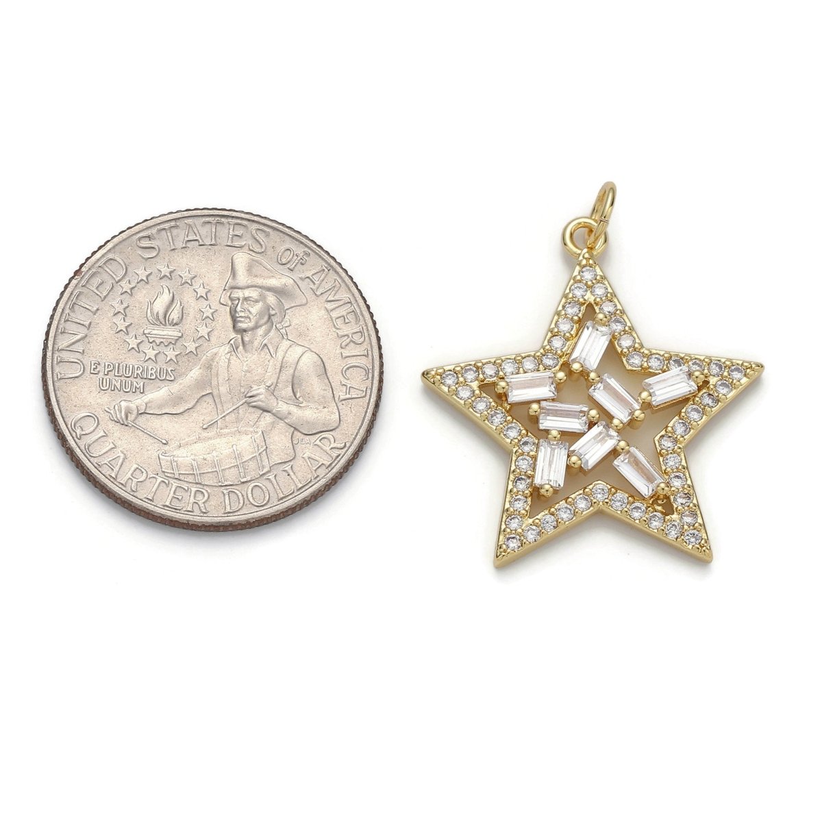 24k Gold Filled Micro Pave Star Charm, Cubic Zirconia Star Pendant Charm, Gold Filled Charm, For DIY Jewelry D-041