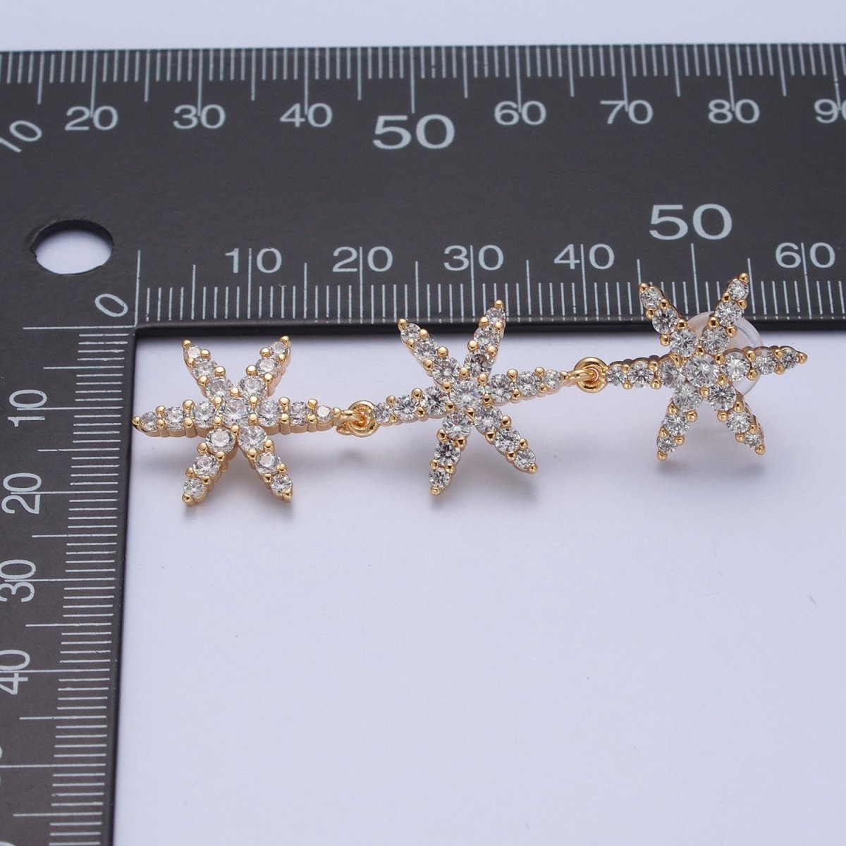 24K Gold Filled Micro Pave Star Dangle Stud Earrings P-314