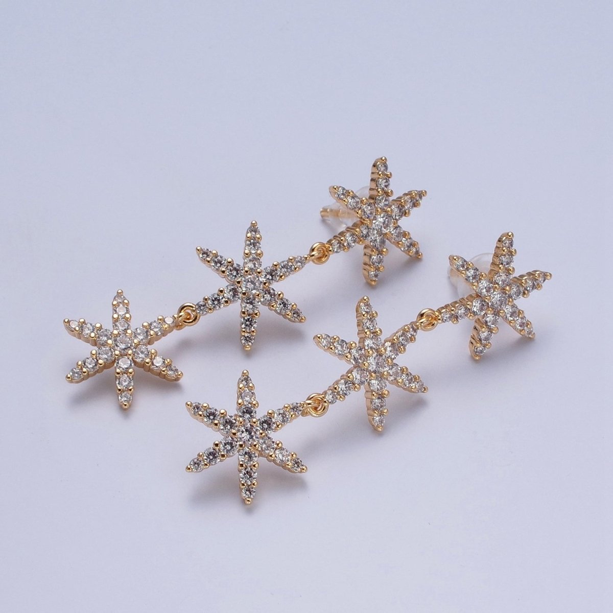 24K Gold Filled Micro Pave Star Dangle Stud Earrings P-314