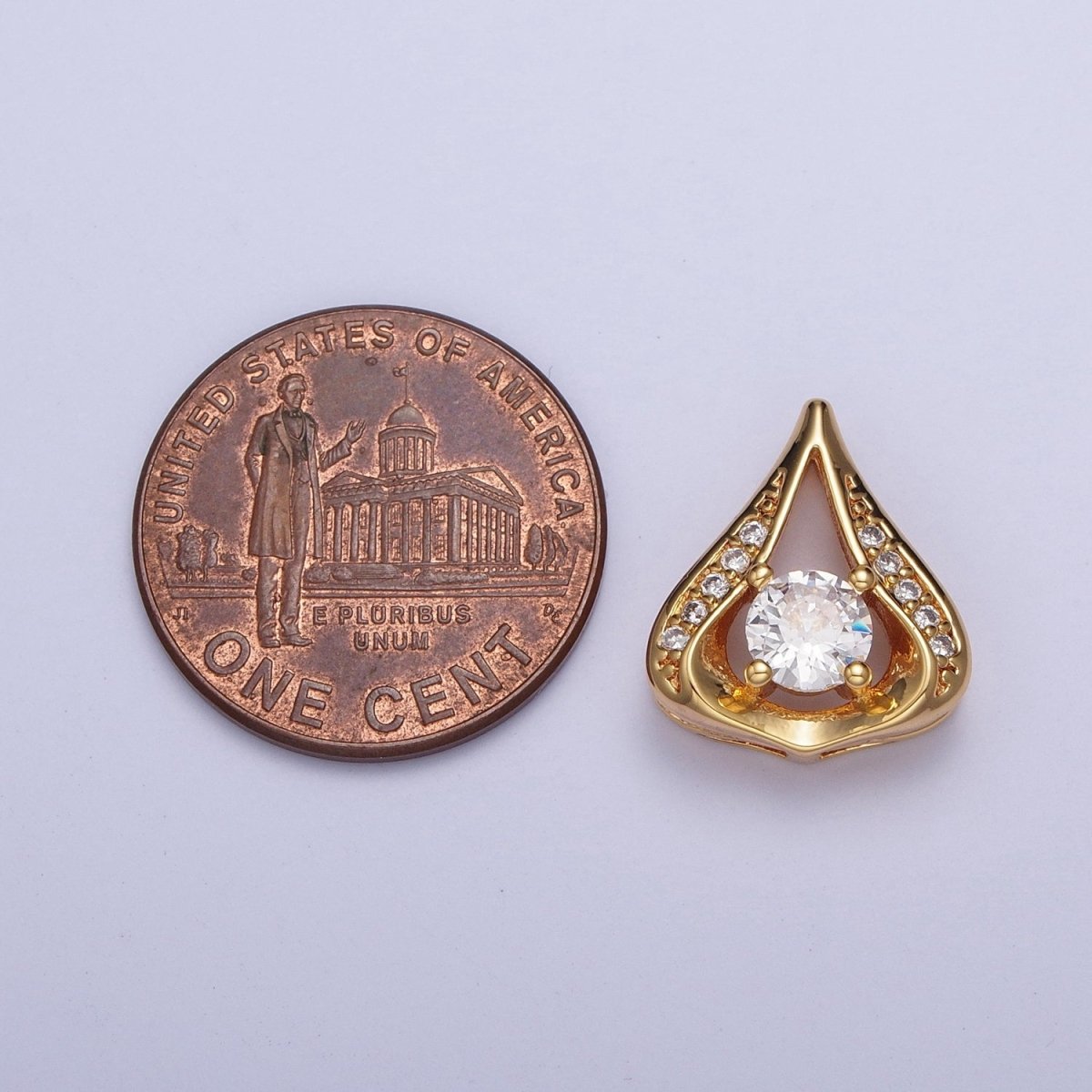 24K Gold Filled Micro Pave Teardrop Pendant with Clear Round Cubic Zirconia X443