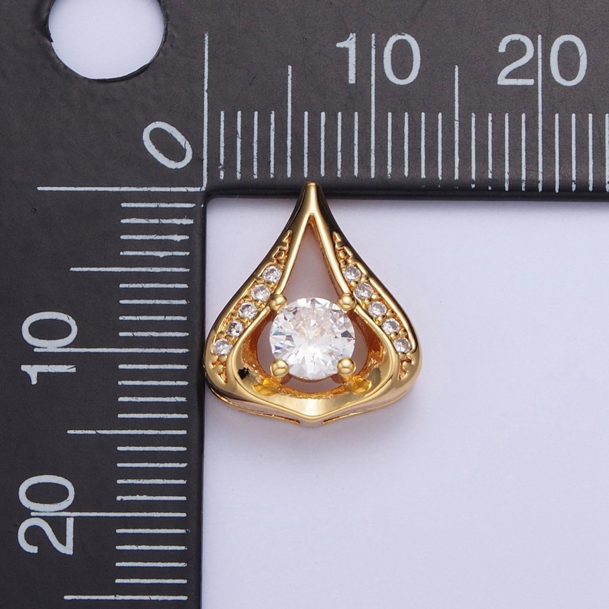 24K Gold Filled Micro Pave Teardrop Pendant with Clear Round Cubic Zirconia X443