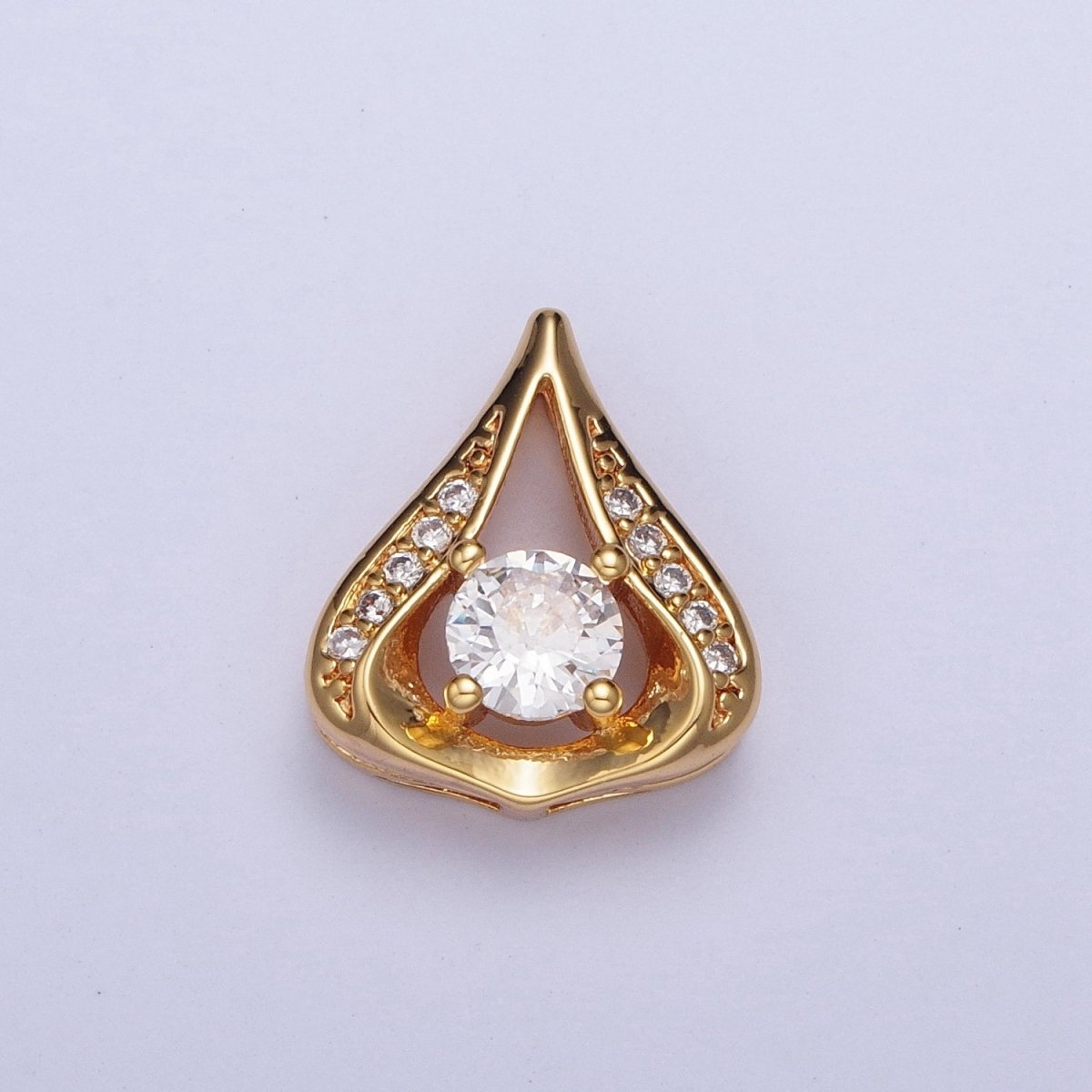 24K Gold Filled Micro Pave Teardrop Pendant with Clear Round Cubic Zirconia X443