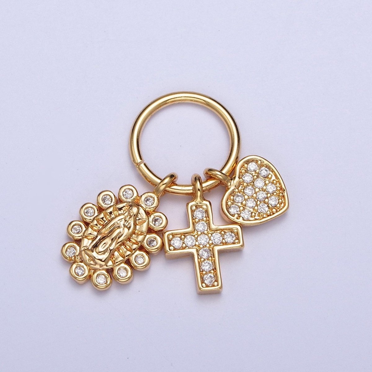 24K Gold Filled Micro Pave Virgin Mary, Heart Love, Religious Cross Charms Pendants For Jewelry Making X-439