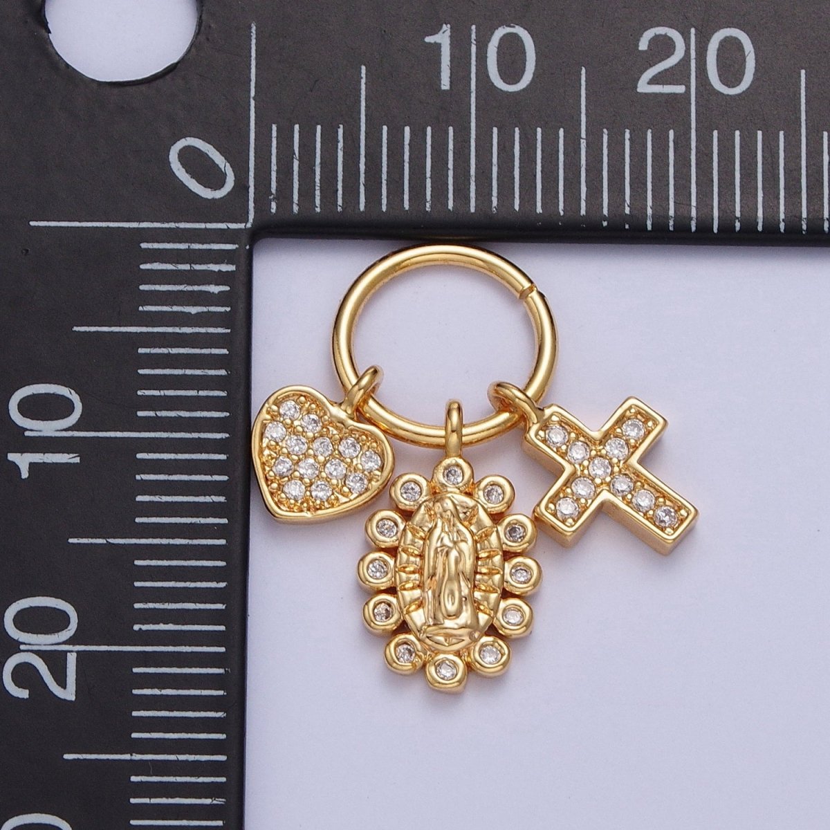 24K Gold Filled Micro Pave Virgin Mary, Heart Love, Religious Cross Charms Pendants For Jewelry Making X-439