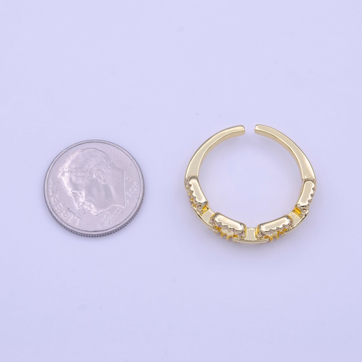 24K Gold Filled Micro Paved Cable Link Chain Adjustable Ring | O-126