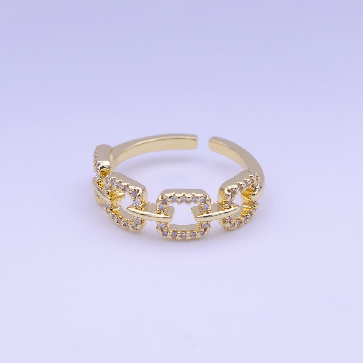 24K Gold Filled Micro Paved Cable Link Chain Adjustable Ring | O-126