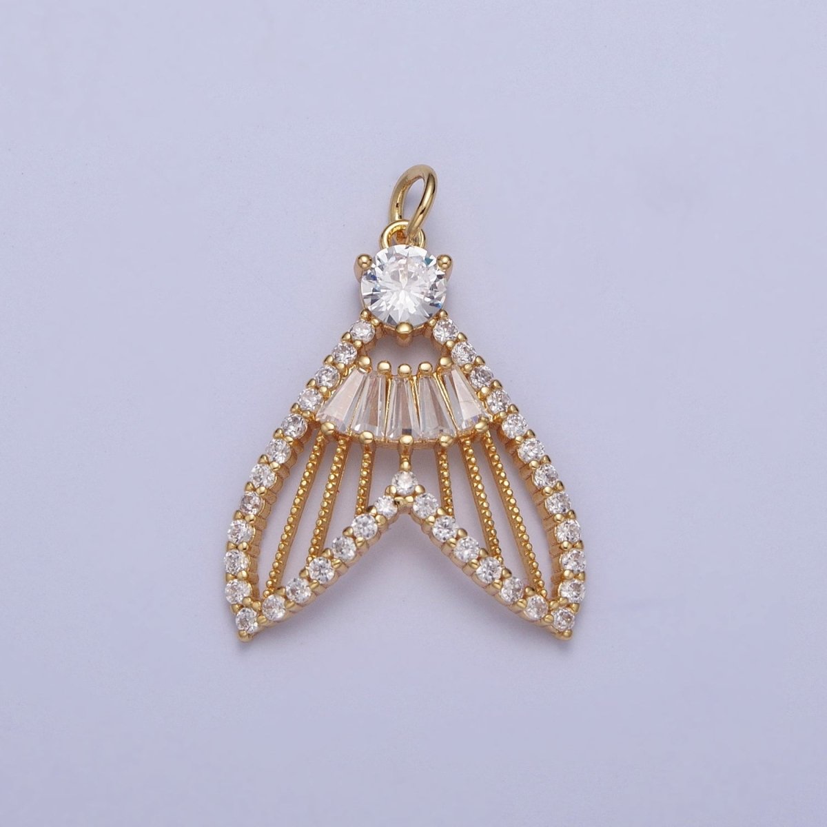 24K Gold Filled Micro Paved Clear, Pink, Green, Purple, Orange, Blue Geometric Nautical Whale Tail Charm | X-188 - X-193