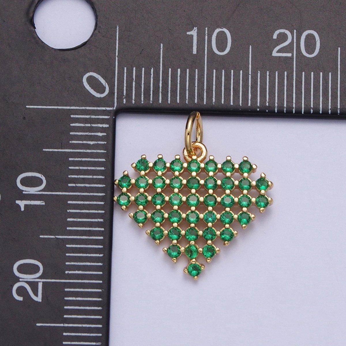 24K Gold Filled Micro Paved Clear, Purple, Fuchsia, Pink, Green, Blue Heart Diamond Charm | X-809 - X-814