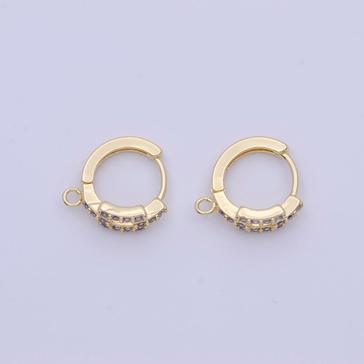 24K Gold Filled Micro Paved Cubic Zirconia Rectangle Huggie Hoop Earrings Findings L-908