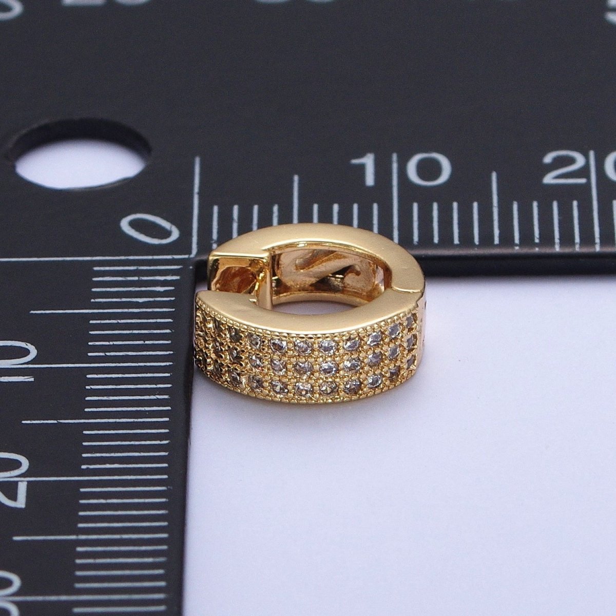 24K Gold Filled Micro Paved Cubic Zirconia Wide Huggie Hoop Earrings | T-106