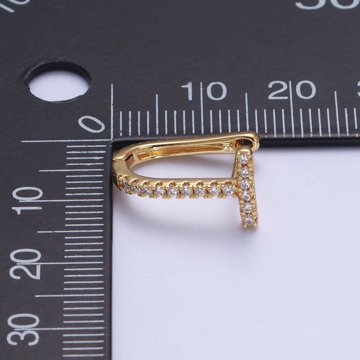 24K Gold Filled Micro Paved CZ 16mm T-Shaped Oblong Hoop Earrings T-036