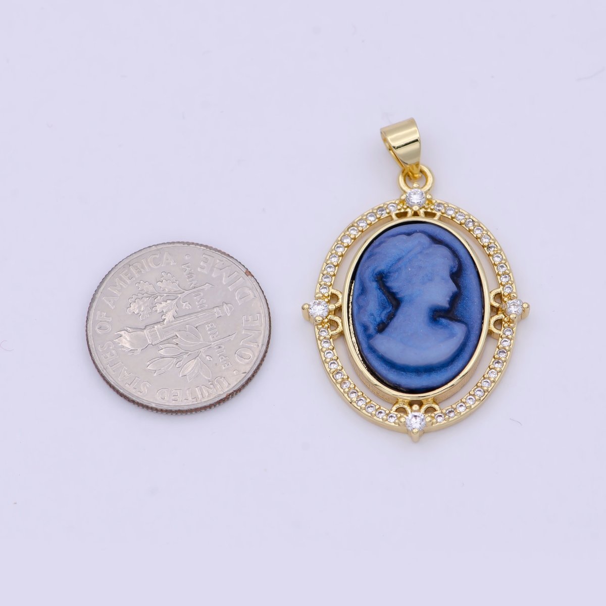 24K Gold Filled Micro Paved CZ Blue Pink Green Agate Women's Portrait Italian Cameo Victorian Vintage Pendant N-616 N-617 N-618