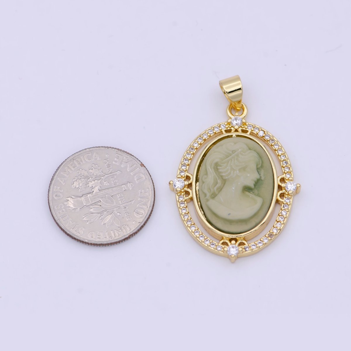 24K Gold Filled Micro Paved CZ Blue Pink Green Agate Women's Portrait Italian Cameo Victorian Vintage Pendant N-616 N-617 N-618