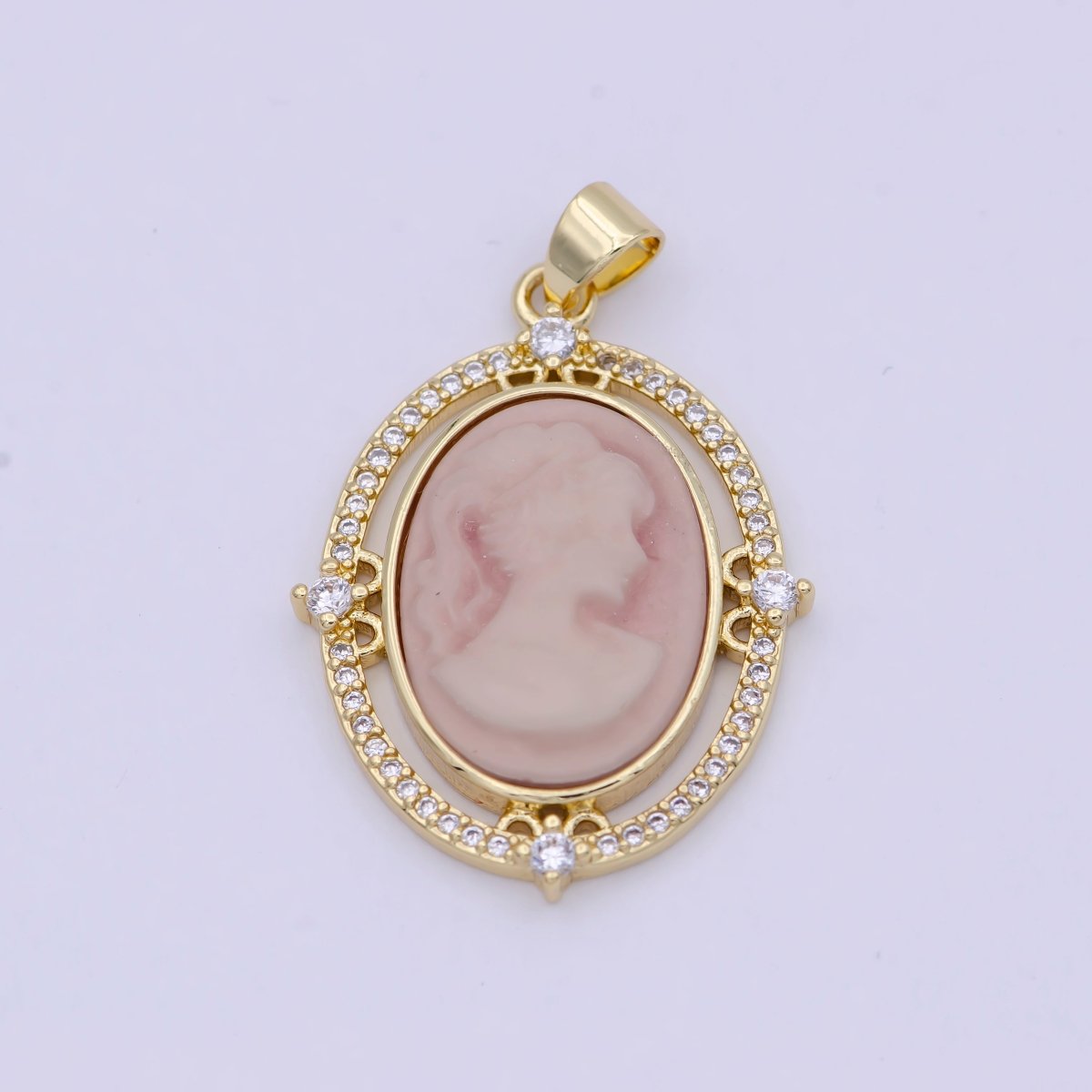 24K Gold Filled Micro Paved CZ Blue Pink Green Agate Women's Portrait Italian Cameo Victorian Vintage Pendant N-616 N-617 N-618