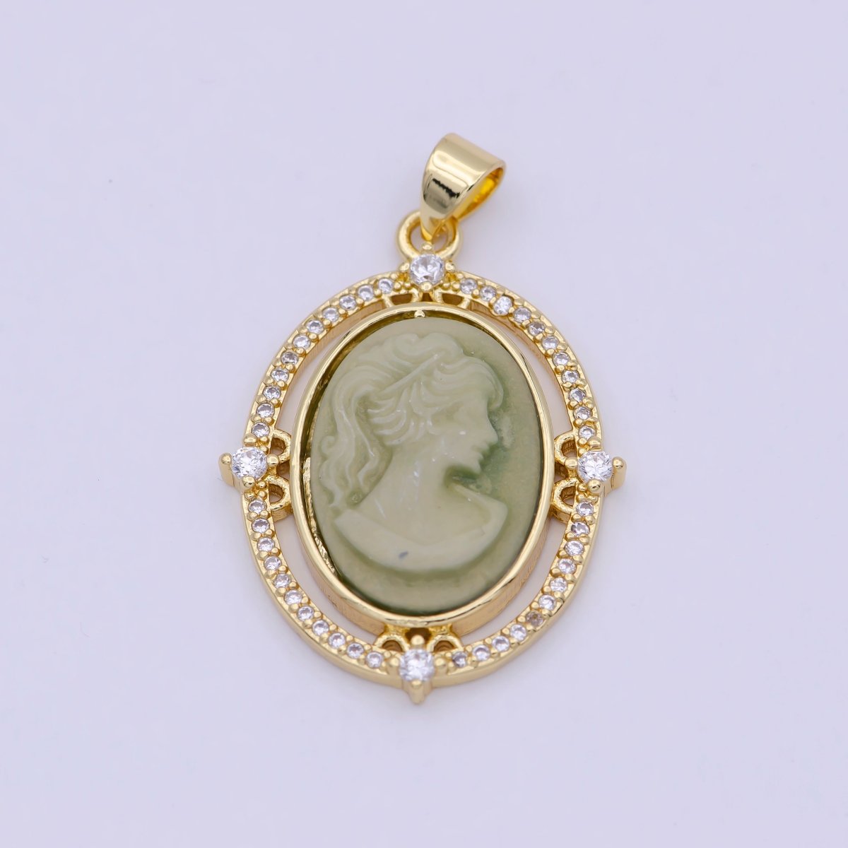 24K Gold Filled Micro Paved CZ Blue Pink Green Agate Women's Portrait Italian Cameo Victorian Vintage Pendant N-616 N-617 N-618