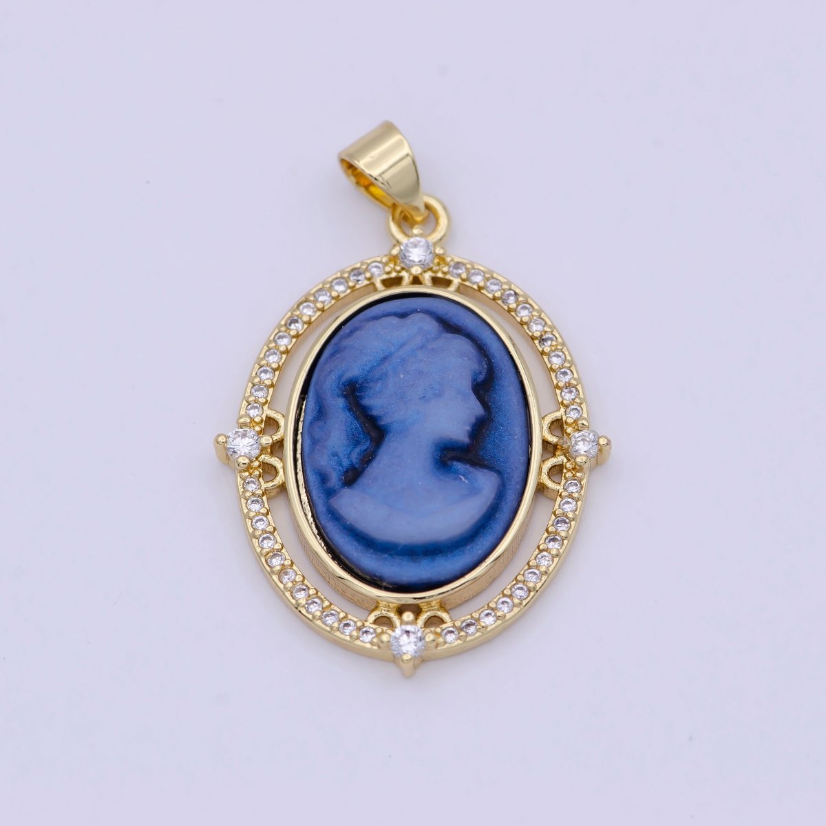 24K Gold Filled Micro Paved CZ Blue Pink Green Agate Women's Portrait Italian Cameo Victorian Vintage Pendant N-616 N-617 N-618