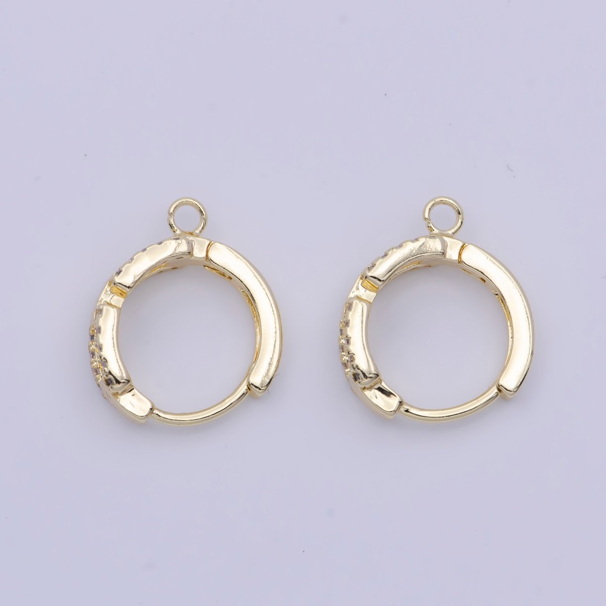 24K Gold Filled Micro Paved CZ Cable Link Open Loop Huggie Earrings Supply  L-907