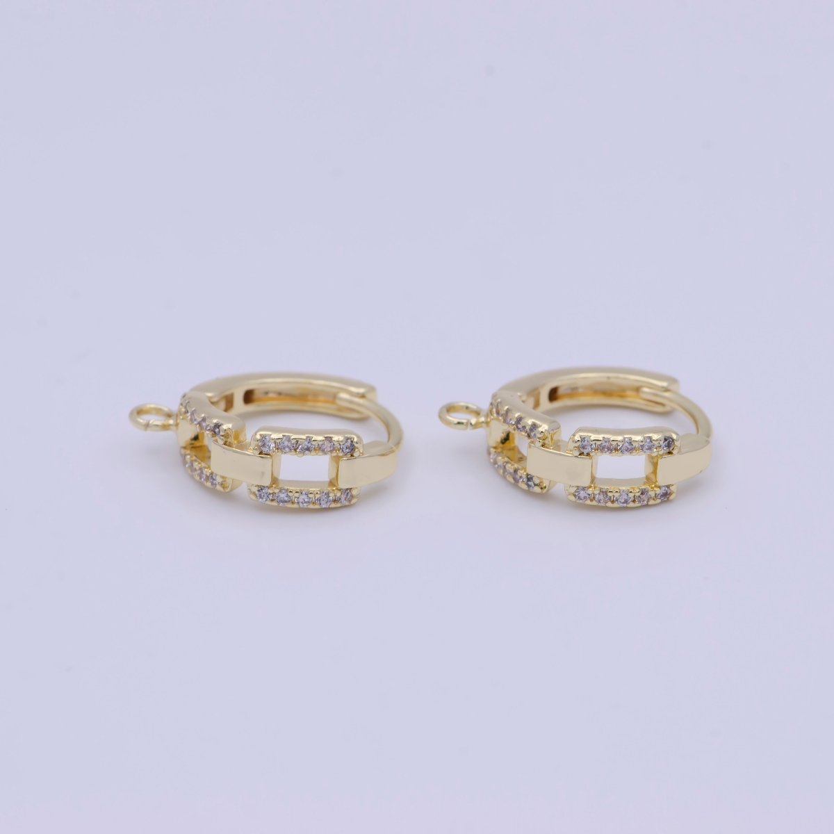 24K Gold Filled Micro Paved CZ Cable Link Open Loop Huggie Earrings Supply  L-907