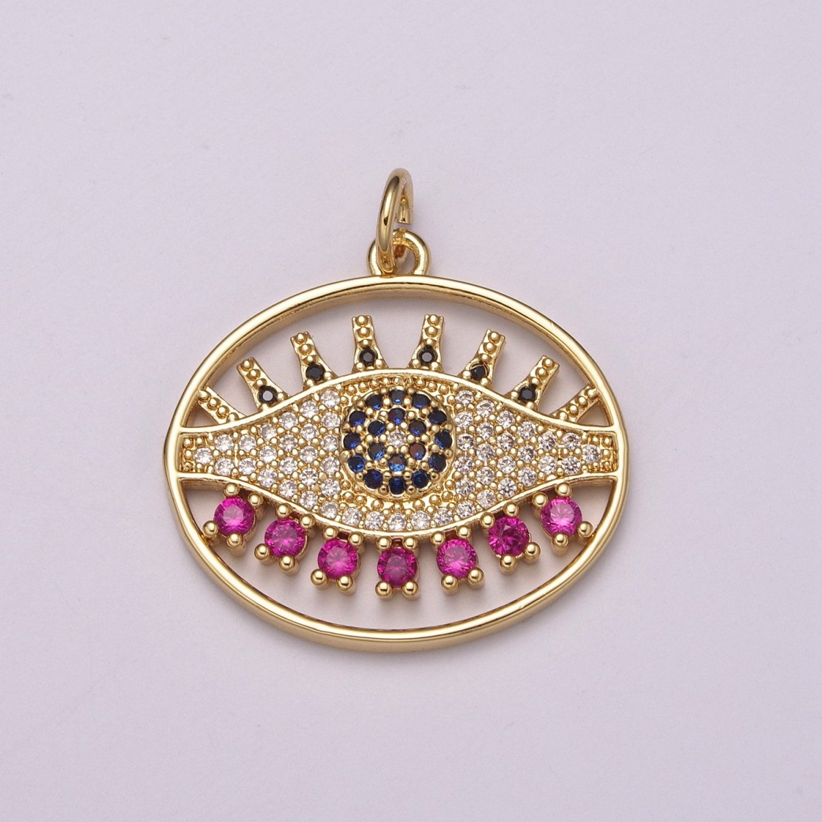 24K Gold Filled Micro Paved CZ Evil Eye Amulet Protection Charm | M-922