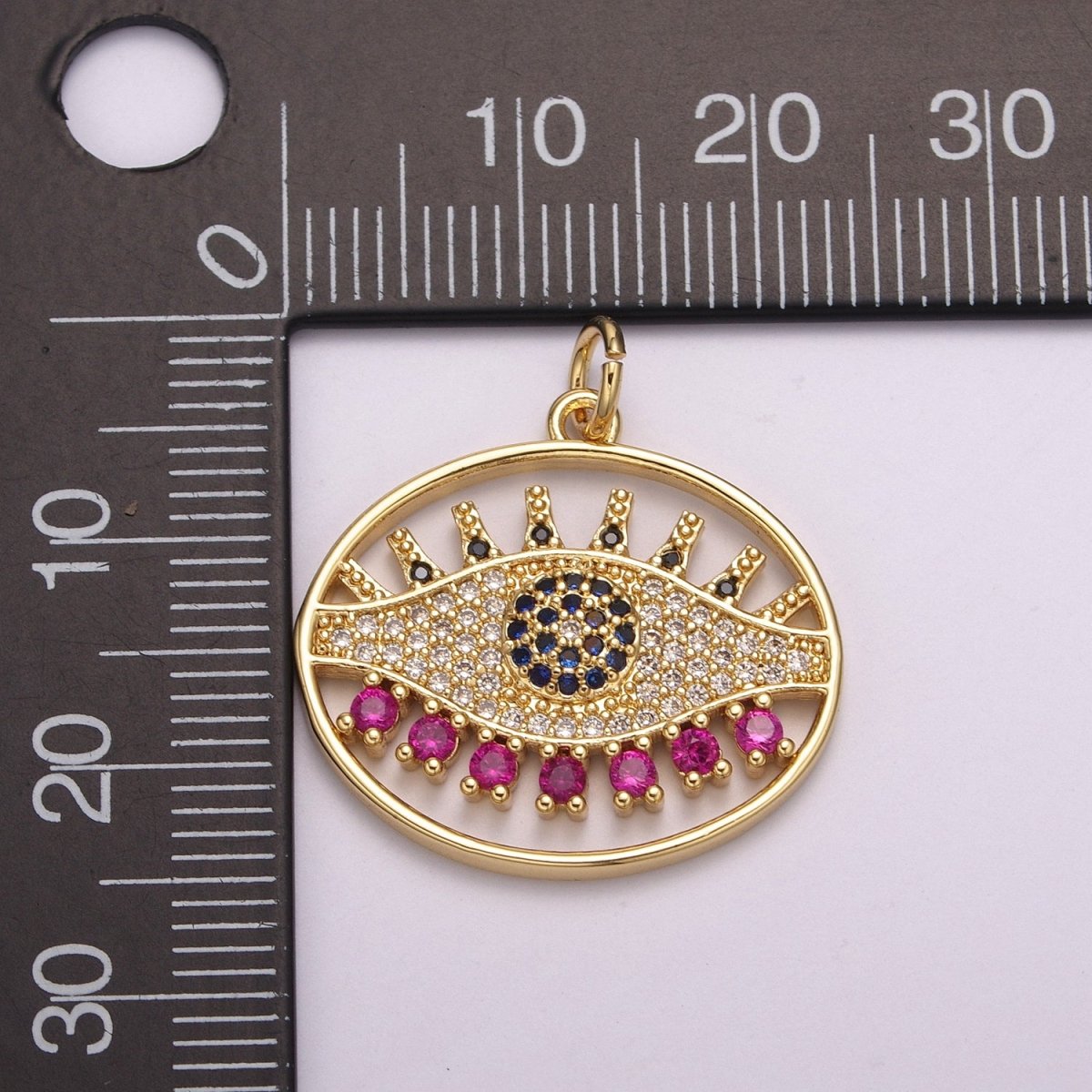 24K Gold Filled Micro Paved CZ Evil Eye Amulet Protection Charm | M-922