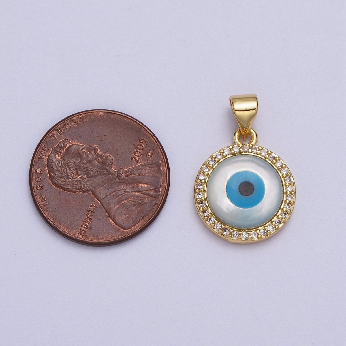 24K Gold Filled Micro Paved CZ Evil Eye Protection Round Amulet Pendant  H-288