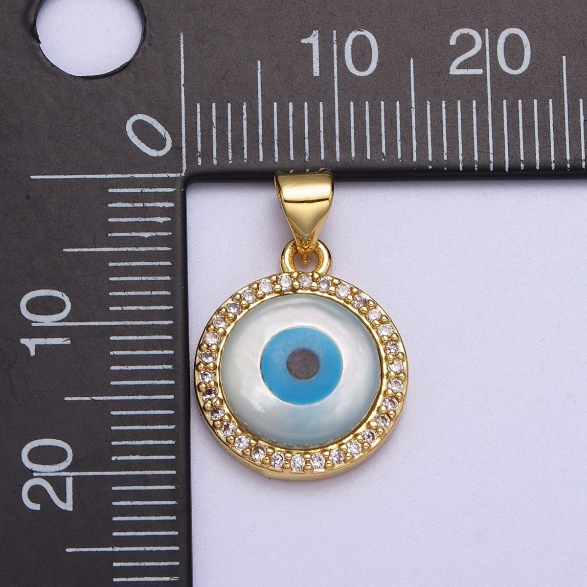 24K Gold Filled Micro Paved CZ Evil Eye Protection Round Amulet Pendant  H-288