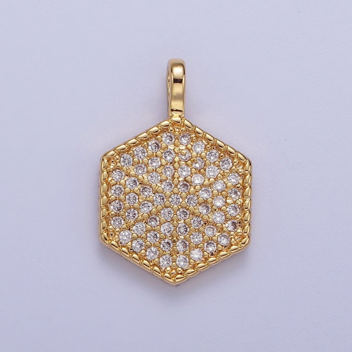 24K Gold Filled Micro Paved CZ Geometric Hexagonal Pendant For Jewelry Making H-466