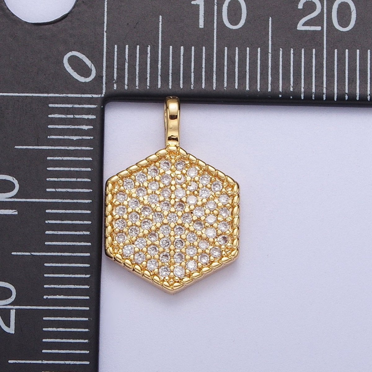 24K Gold Filled Micro Paved CZ Geometric Hexagonal Pendant For Jewelry Making H-466