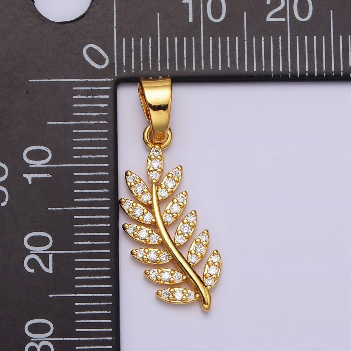 24K Gold Filled Micro Paved CZ Olive Leaf Plant Nature Pendant in Gold & Silver | AA473 AA474