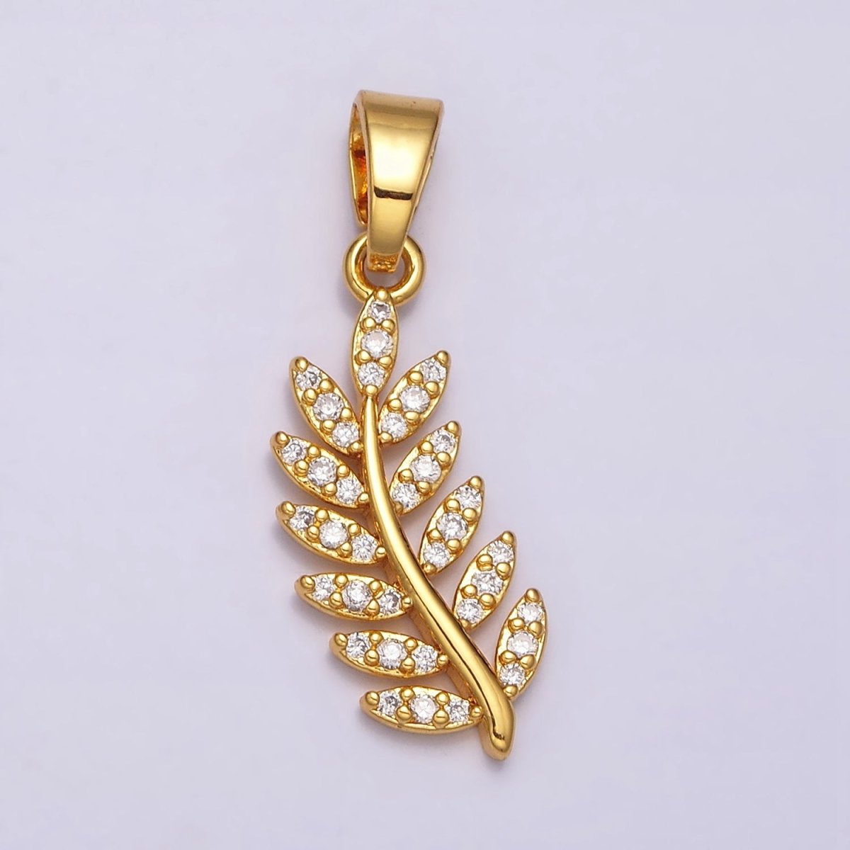 24K Gold Filled Micro Paved CZ Olive Leaf Plant Nature Pendant in Gold & Silver | AA473 AA474