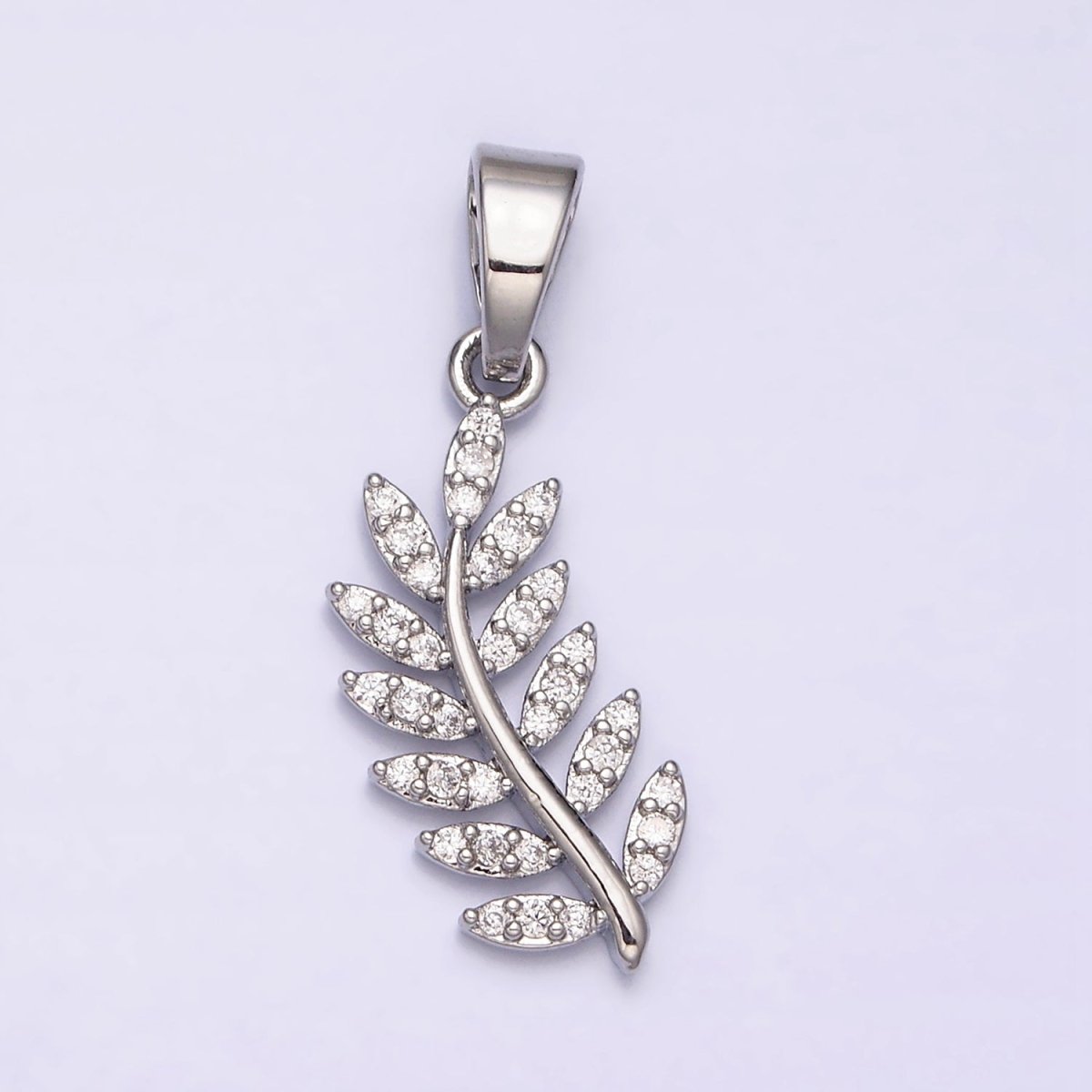 24K Gold Filled Micro Paved CZ Olive Leaf Plant Nature Pendant in Gold & Silver | AA473 AA474