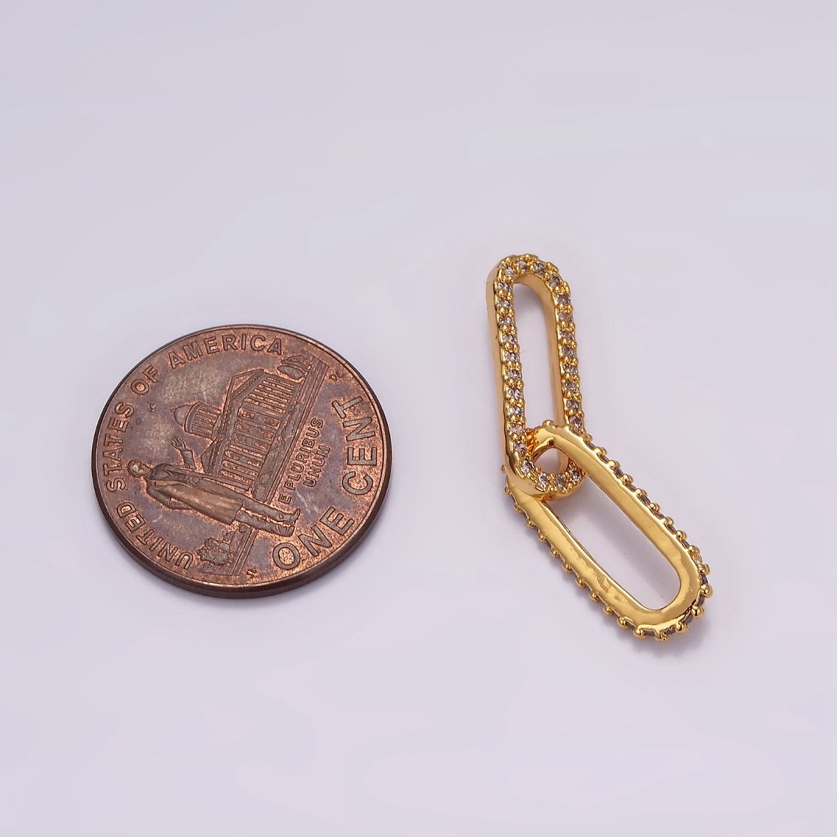 24K Gold Filled Micro Paved CZ Paperclip Chain Link Charm Findings Supply | Z636