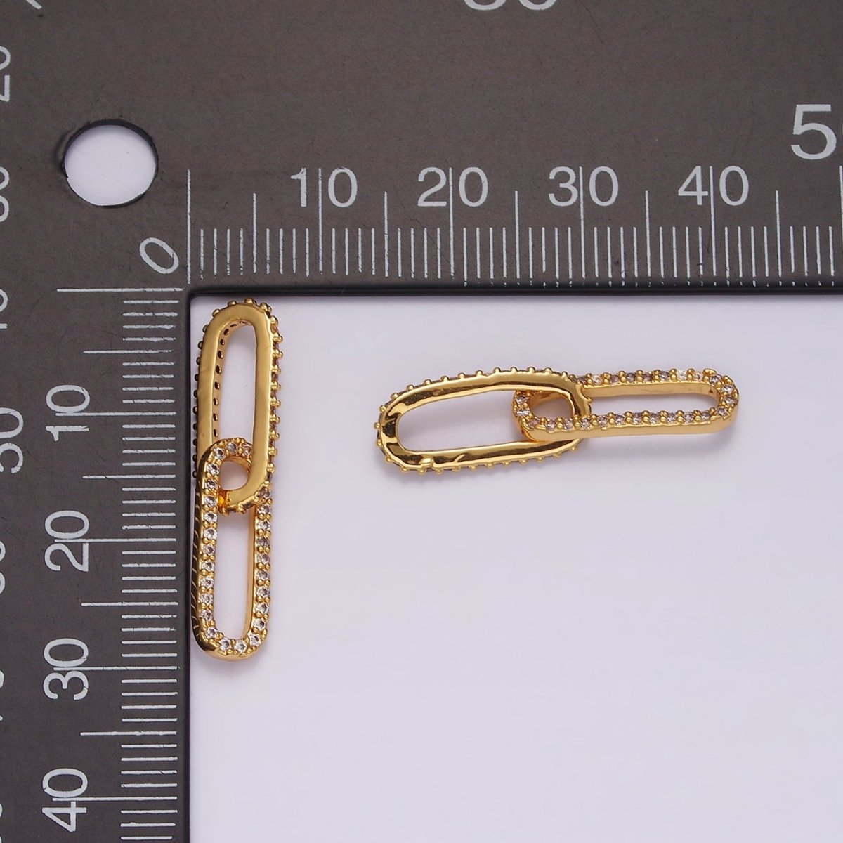 24K Gold Filled Micro Paved CZ Paperclip Chain Link Charm Findings Supply | Z636