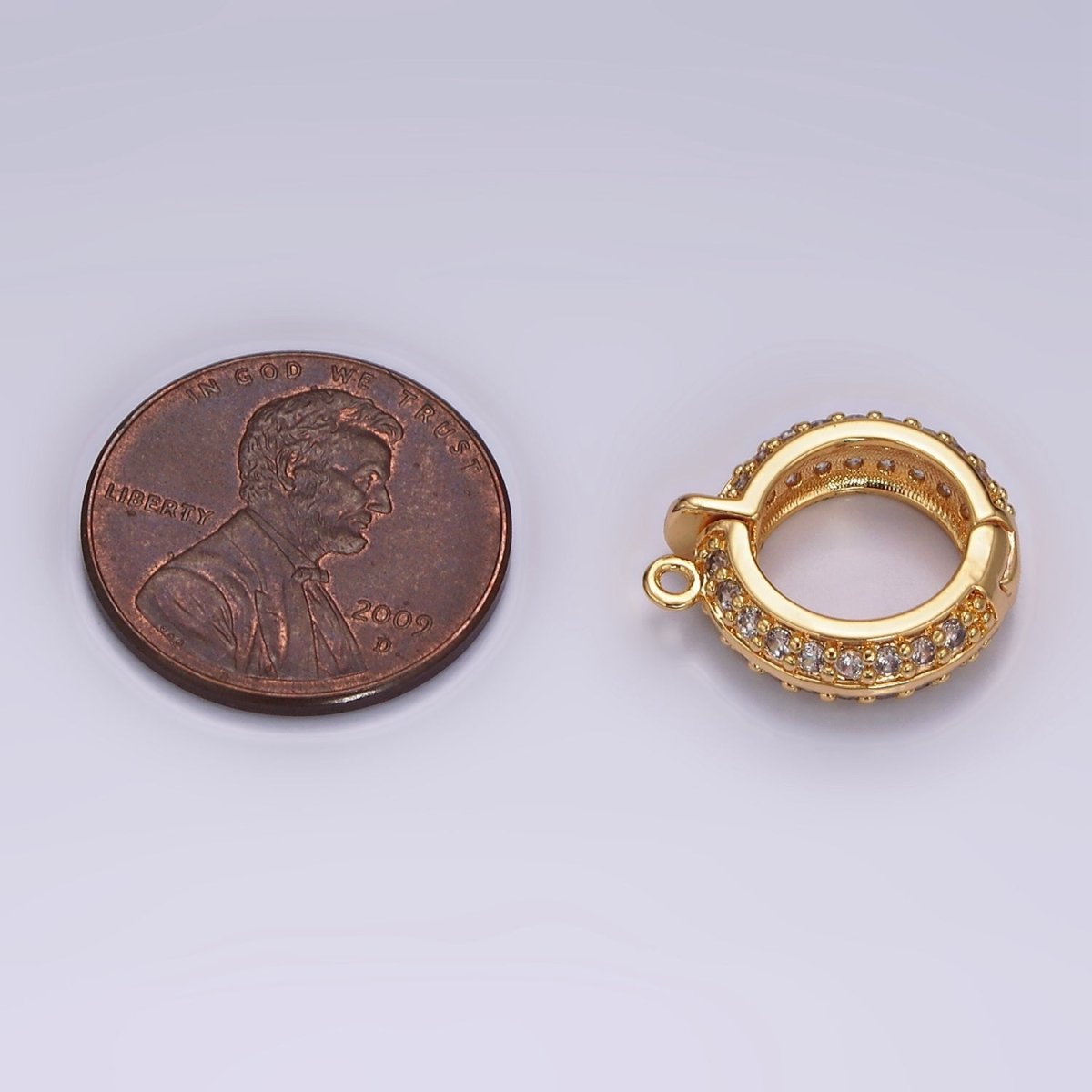 24K Gold Filled Micro Paved CZ Round Snap Bail Jewelry Charm Finding Supply | Z637