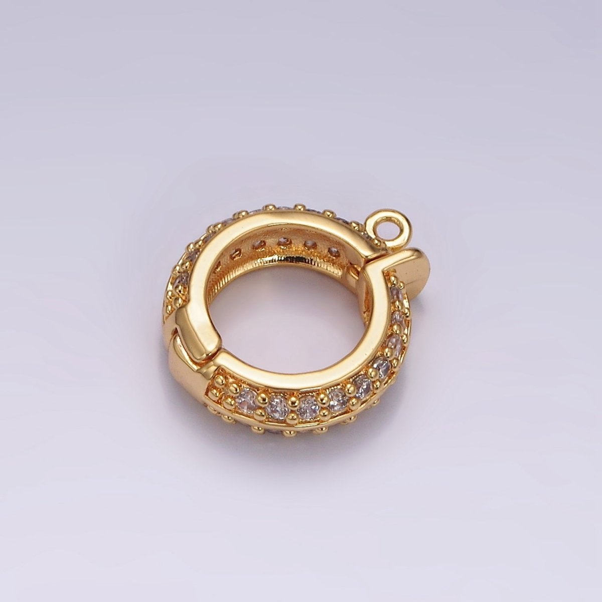 24K Gold Filled Micro Paved CZ Round Snap Bail Jewelry Charm Finding Supply | Z637