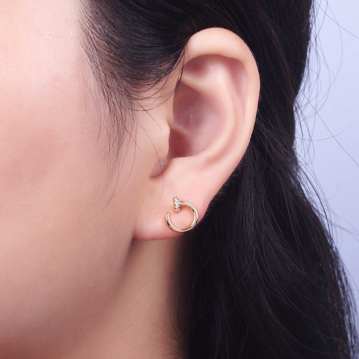 24K Gold Filled Micro Paved CZ Spiral Nail Stud Earrings | AD-102