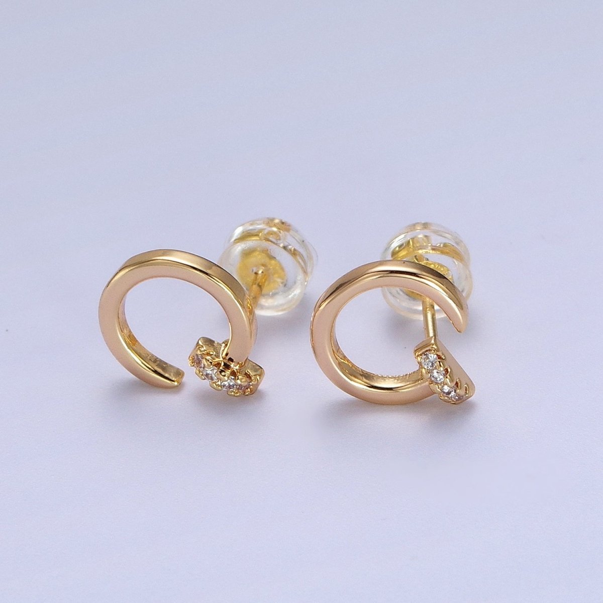 24K Gold Filled Micro Paved CZ Spiral Nail Stud Earrings | AD-102