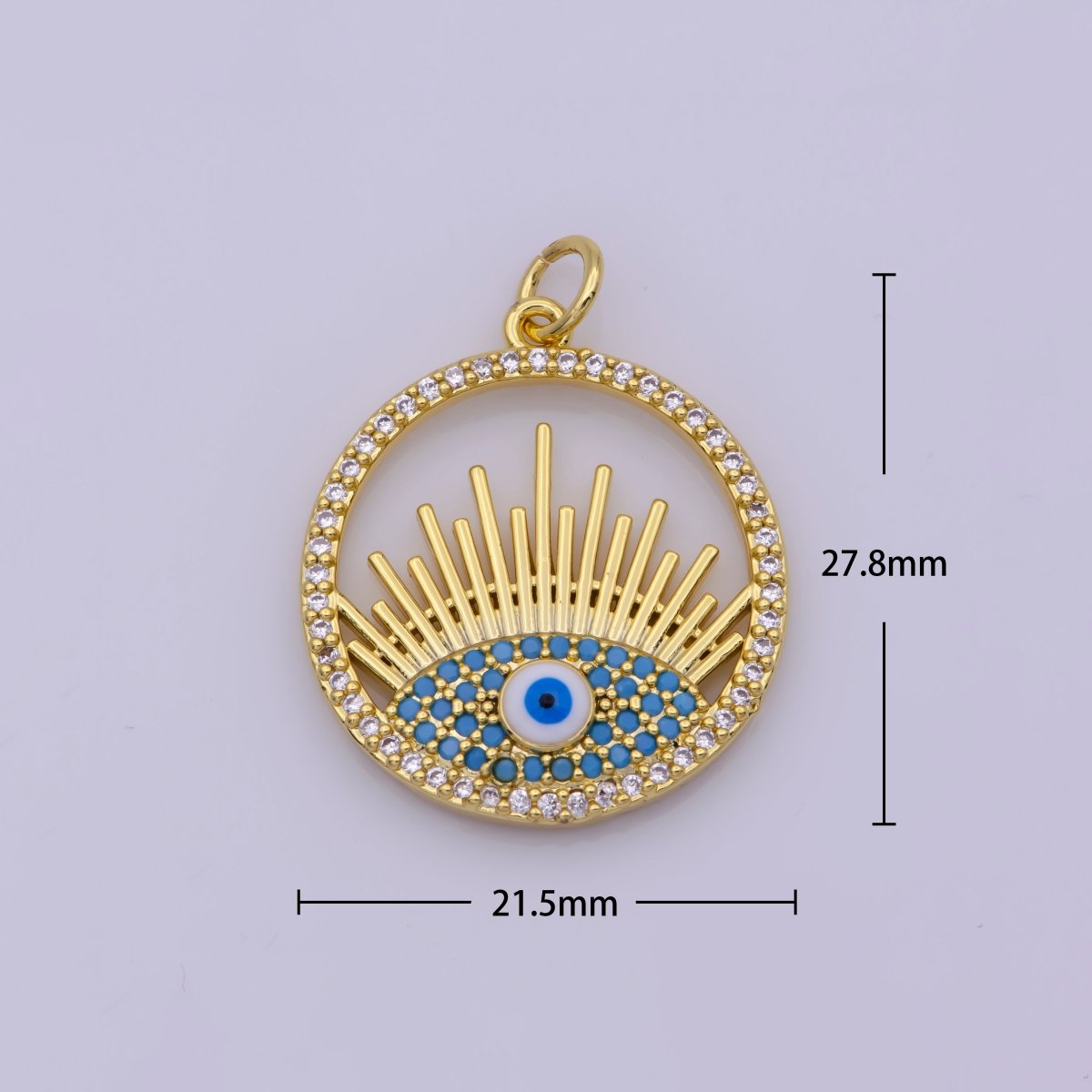 24K Gold Filled Micro Paved CZ Turquoise Evil Eye Open Coin Charm N-193