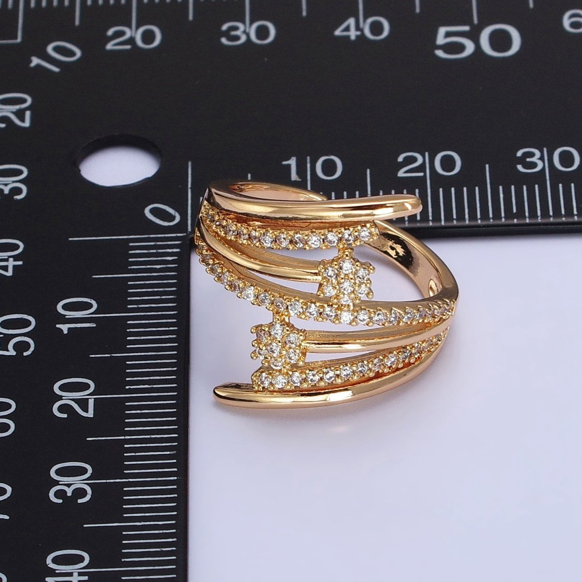 24K Gold Filled Micro Paved Flower CZ Multiple Band Statement Ring in Gold & Silver | O-1934 O-1935