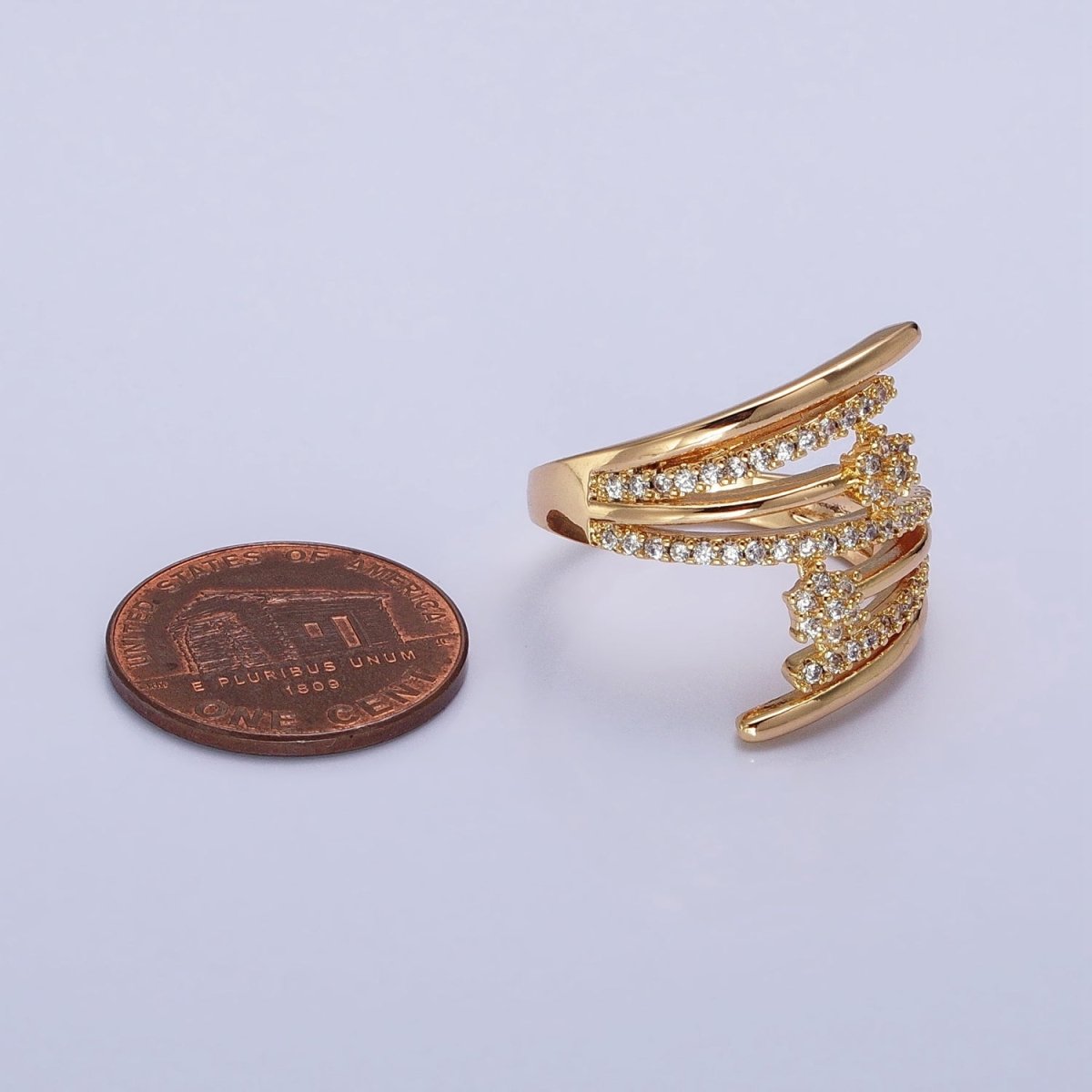 24K Gold Filled Micro Paved Flower CZ Multiple Band Statement Ring in Gold & Silver | O-1934 O-1935