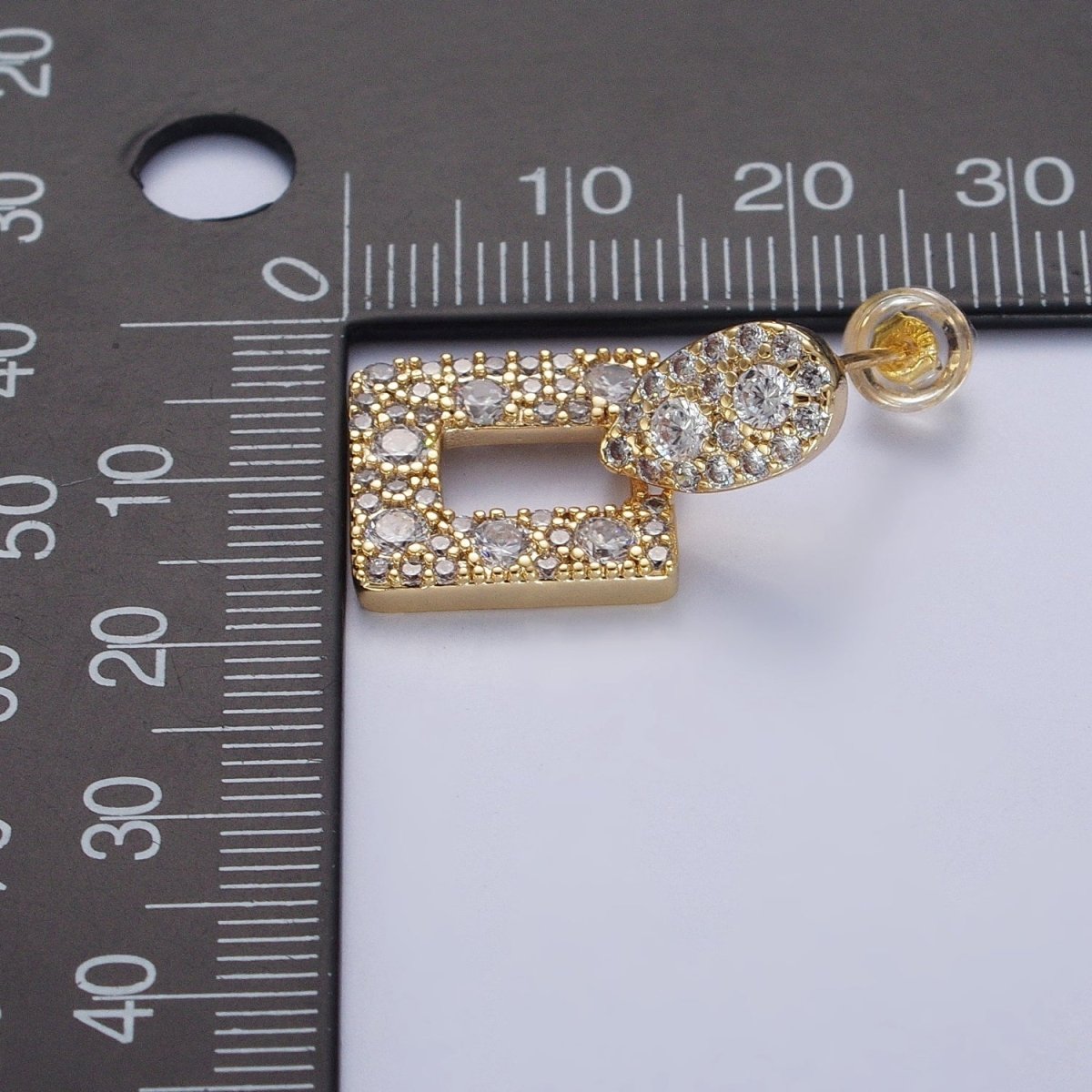 24K Gold Filled Micro Paved Open Rectangular Dangle Drop Teardrop Stud Earrings | AD-516