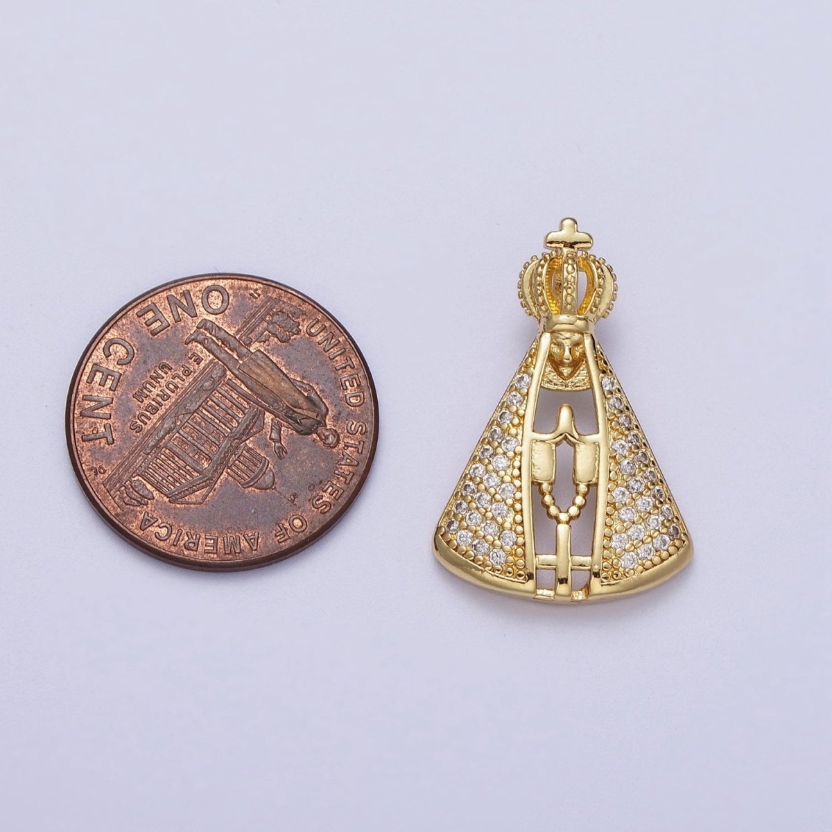 24K Gold Filled Micro Paved Praying Nossa Senhora Aparecida Catholic Cape Pendant I-570