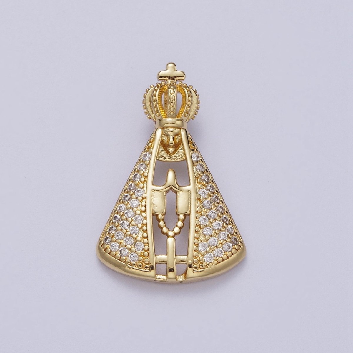 24K Gold Filled Micro Paved Praying Nossa Senhora Aparecida Catholic Cape Pendant I-570