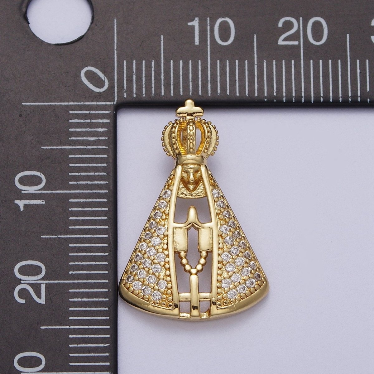 24K Gold Filled Micro Paved Praying Nossa Senhora Aparecida Catholic Cape Pendant I-570