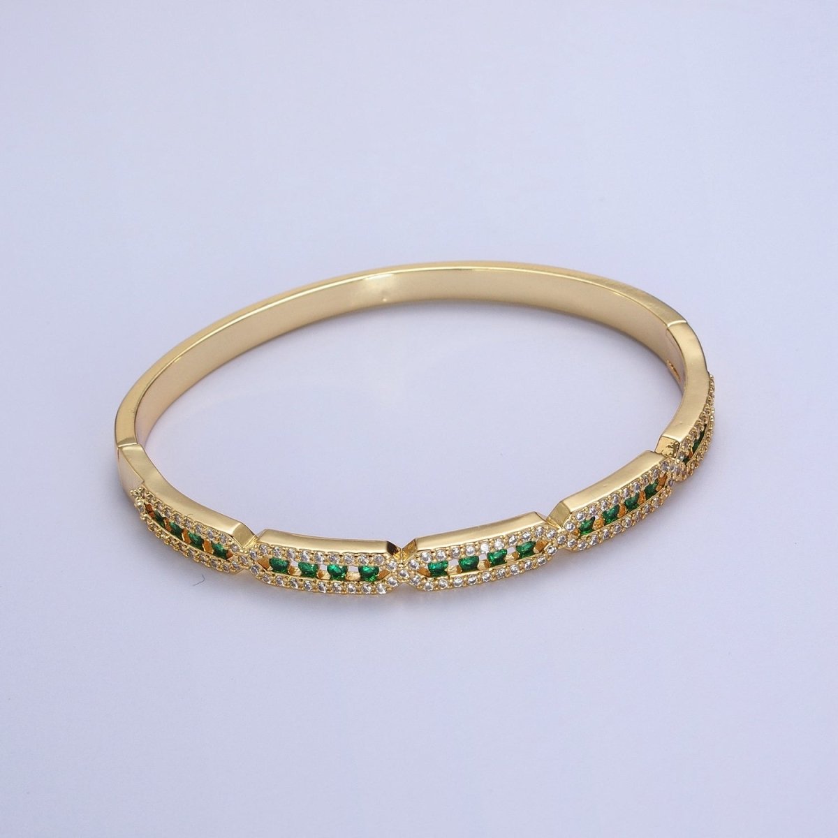24K Gold Filled Micro Paved Rectangular Hexagon Geometric Bangle | WA-1296 - WA-1298 Clearance Pricing