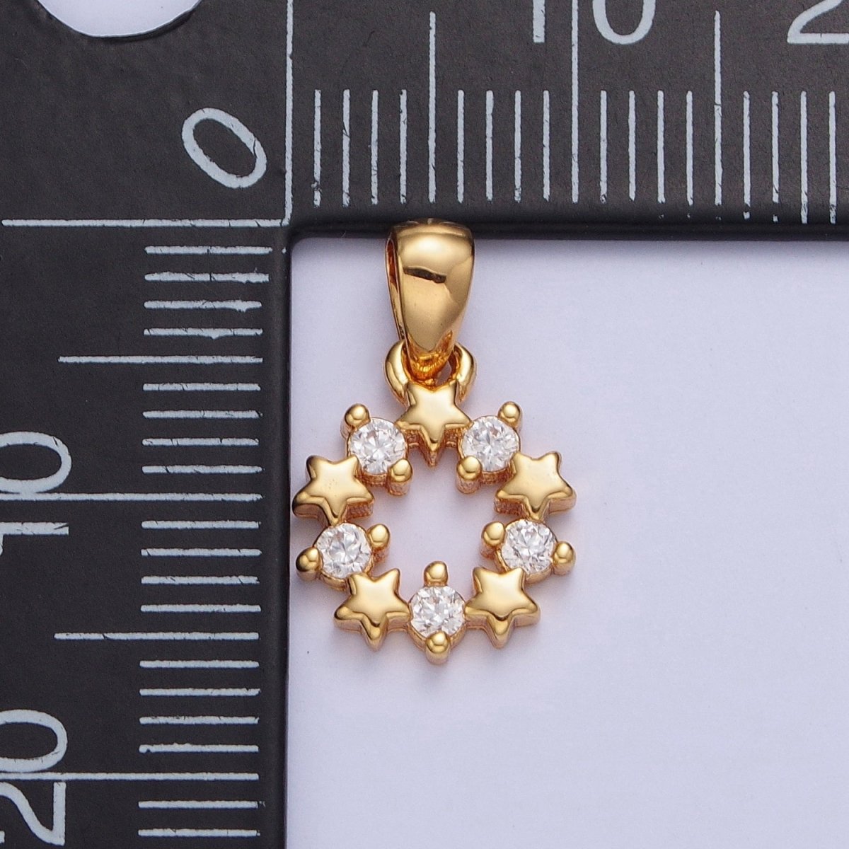 24K Gold Filled Mini Round Open Celestial Star Cubic Zirconia Open Round Medallion Pendant Charm X-449