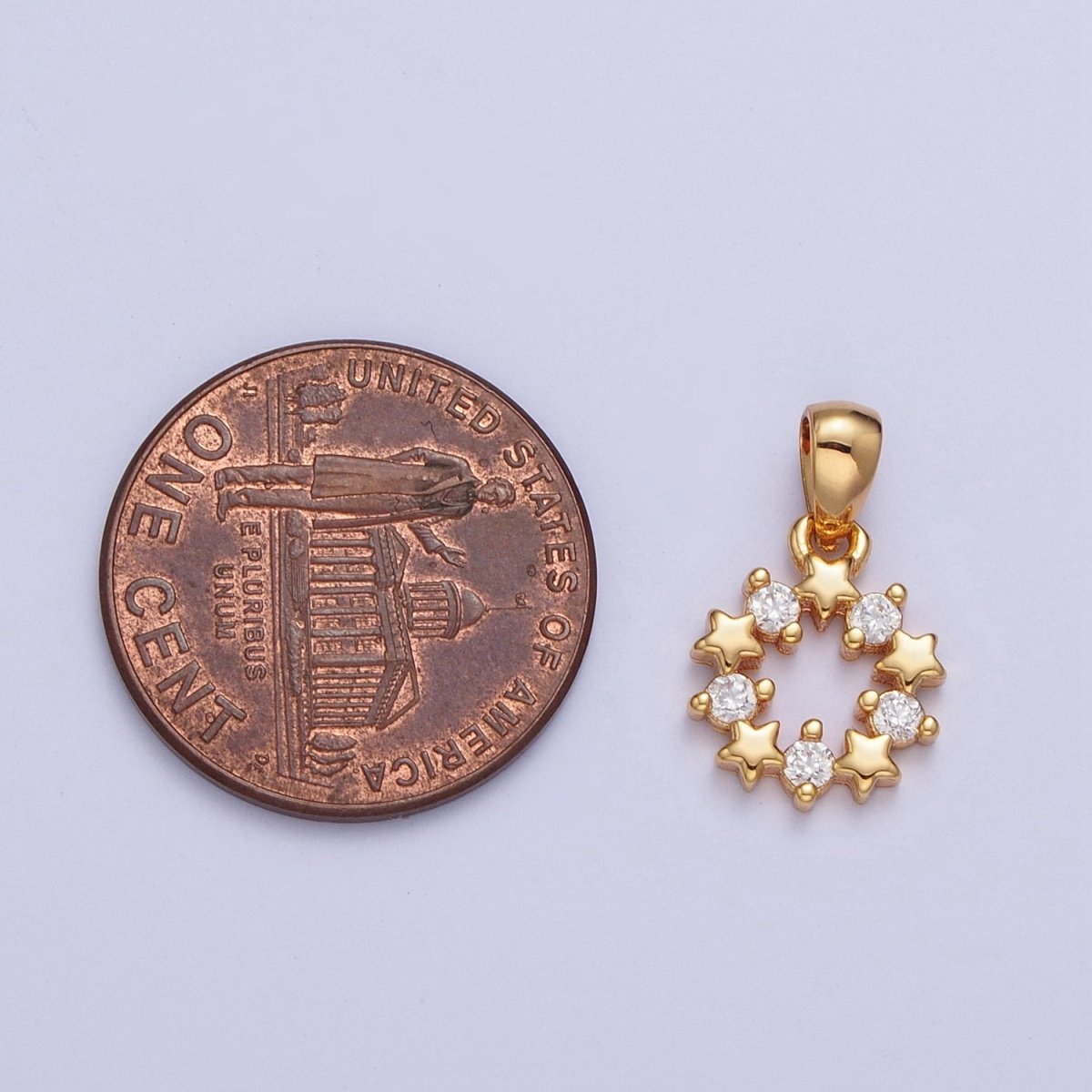 24K Gold Filled Mini Round Open Celestial Star Cubic Zirconia Open Round Medallion Pendant Charm X-449