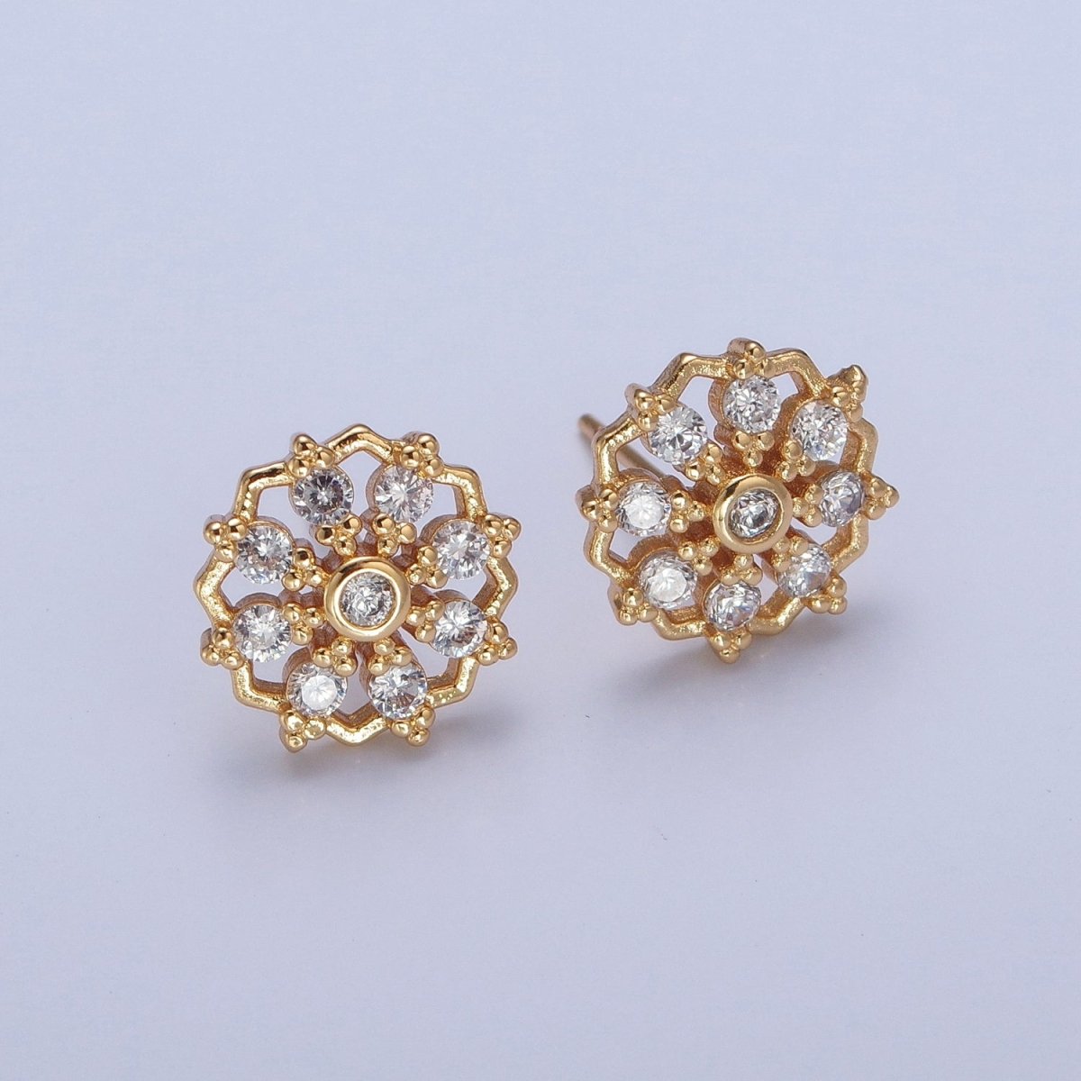 24K Gold Filled Mini Sunburst Cubic Zirconia Stud Earrings T-133