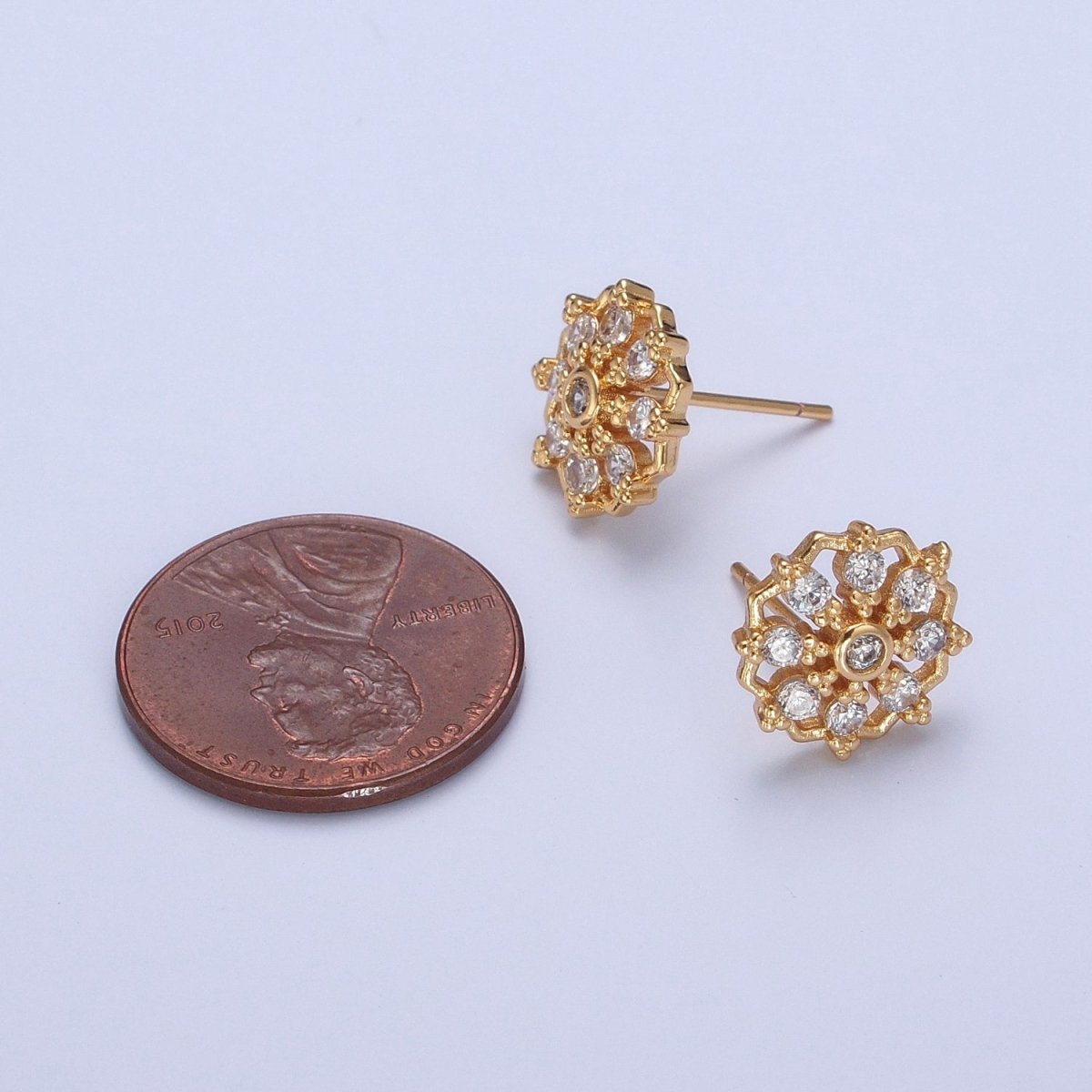 24K Gold Filled Mini Sunburst Cubic Zirconia Stud Earrings T-133